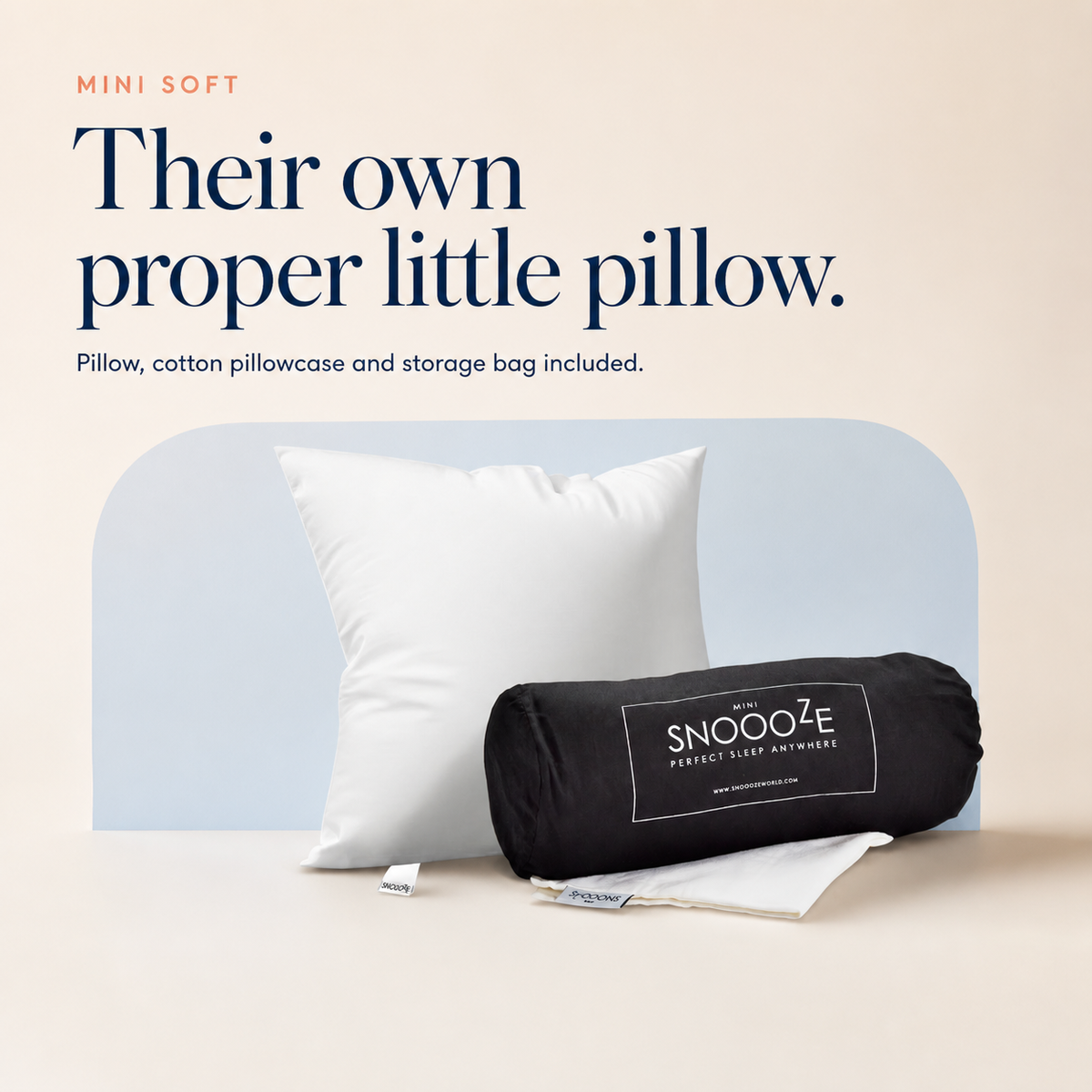 Mini Soft Children’s Pillow with cotton pillowcase and storage bag