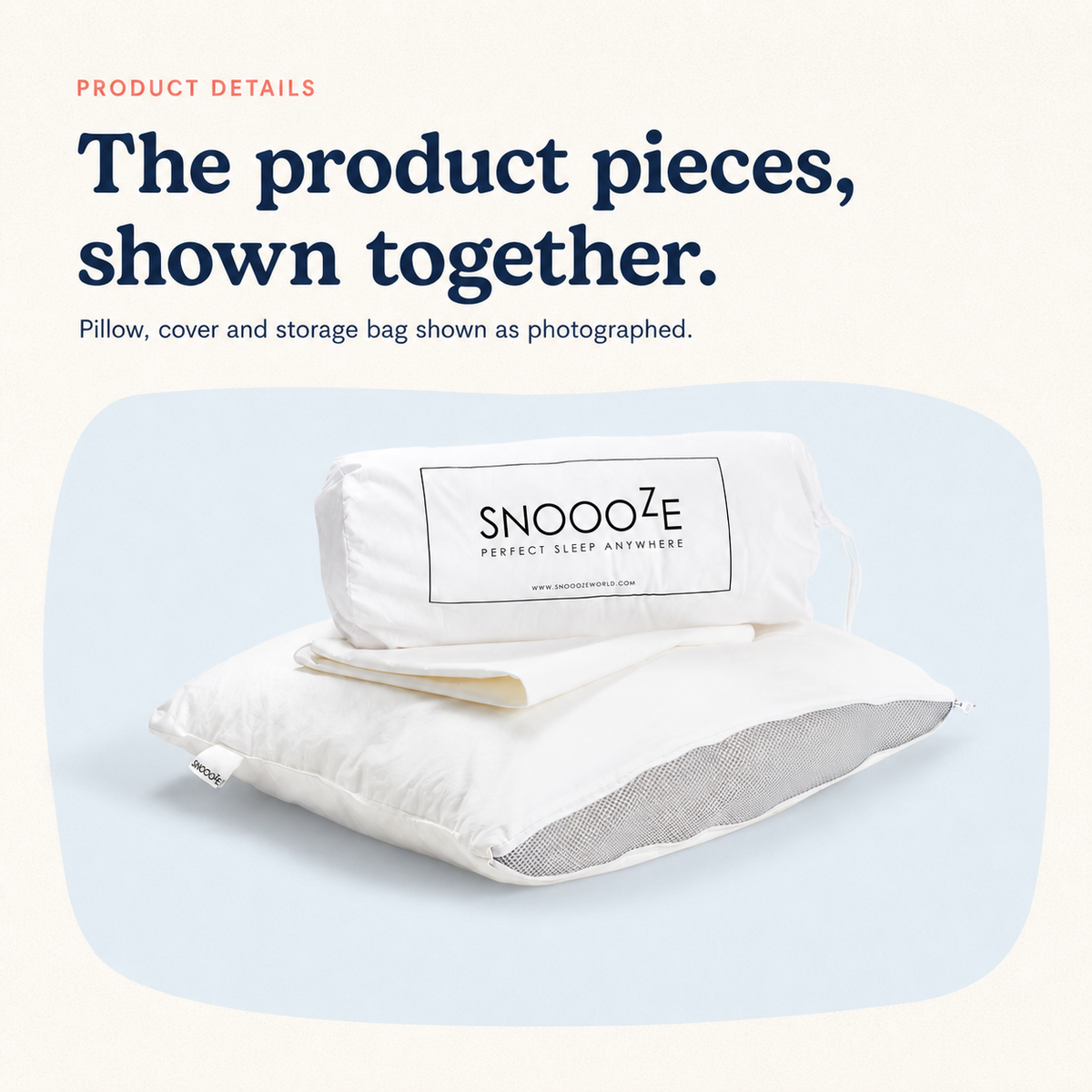 Full Size Soft Children’s Pillow, cover and storage bag shown together