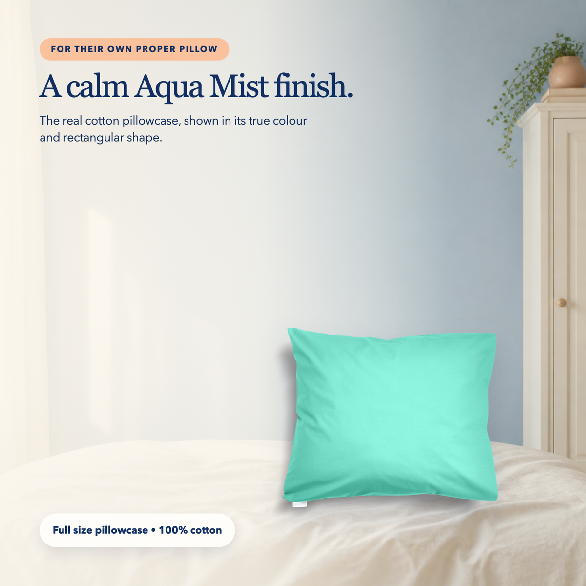 Full Size Cotton Pillowcase in Aqua Mist, image 1 of 4