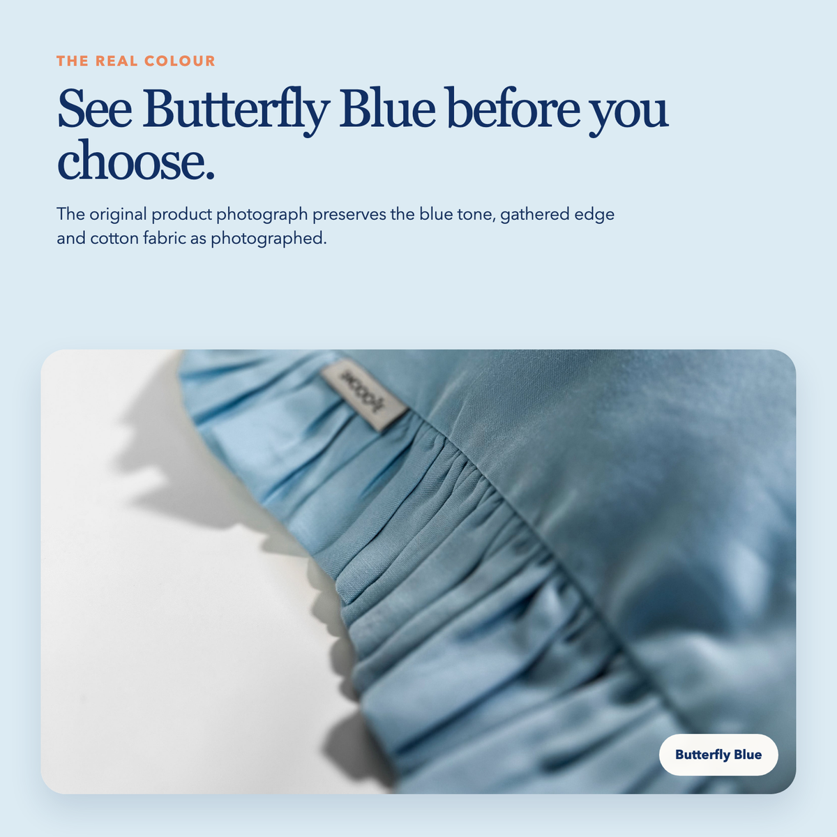 Full Size Cotton Ruffled Pillowcase in Butterfly Blue, image 2 of 4