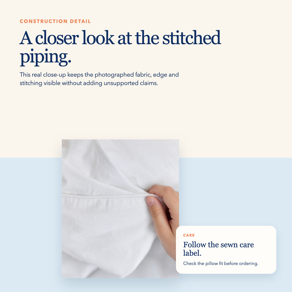 Full Size Piped Cotton Pillowcase — White