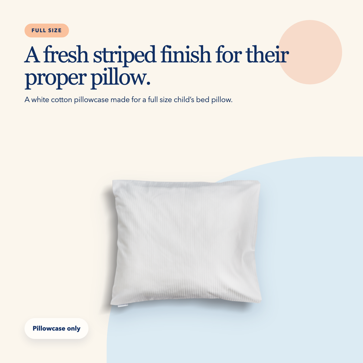 Full Size Striped Cotton Pillowcase — White