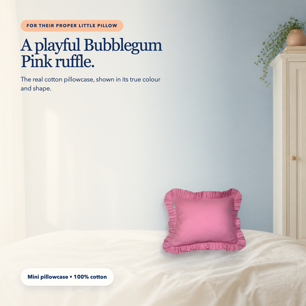 Mini Cotton Ruffled Pillowcase in Bubblegum Pink, image 1 of 4