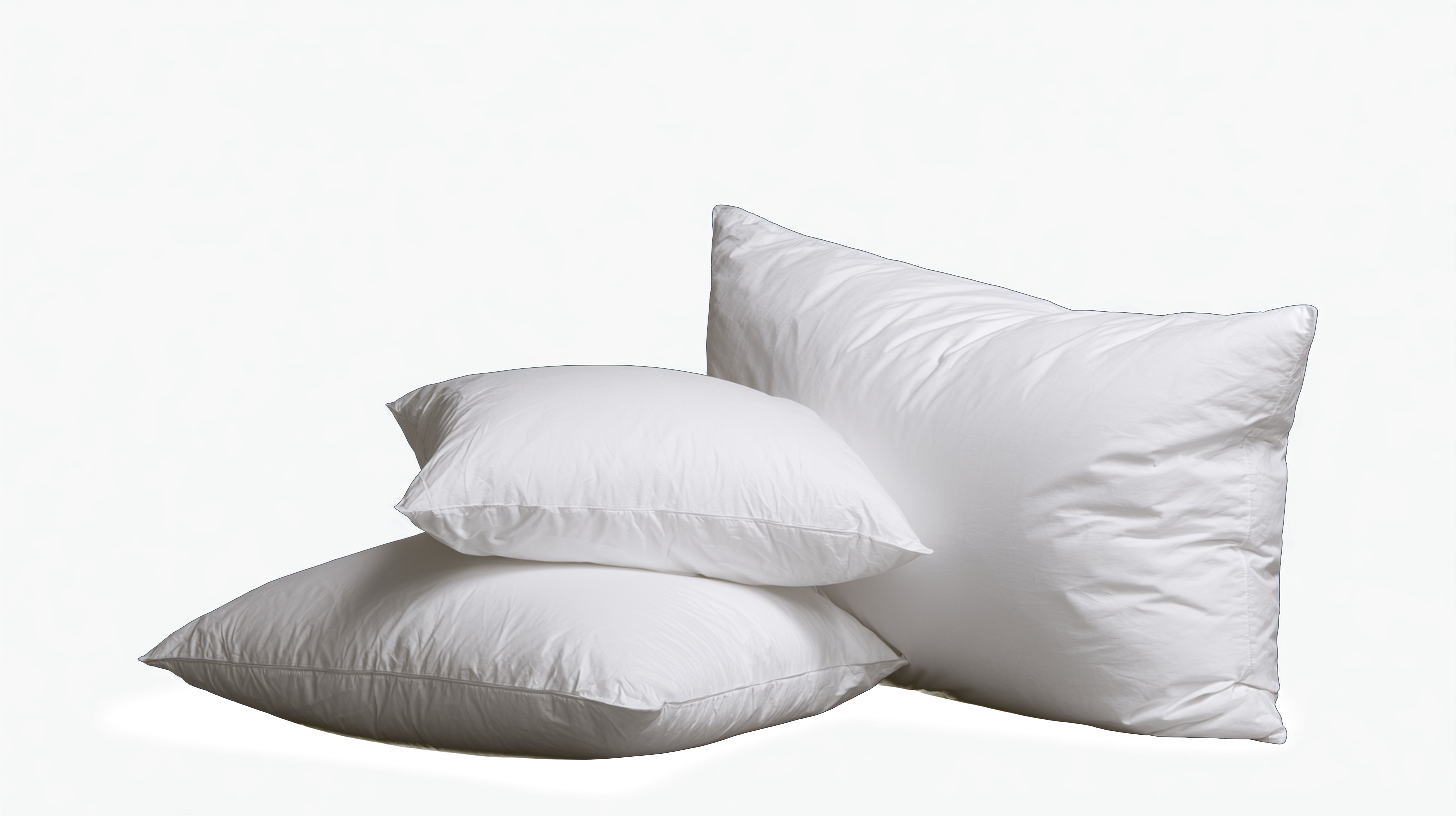 Three soft white pillows shown in Mini, Full Size and Large proportions