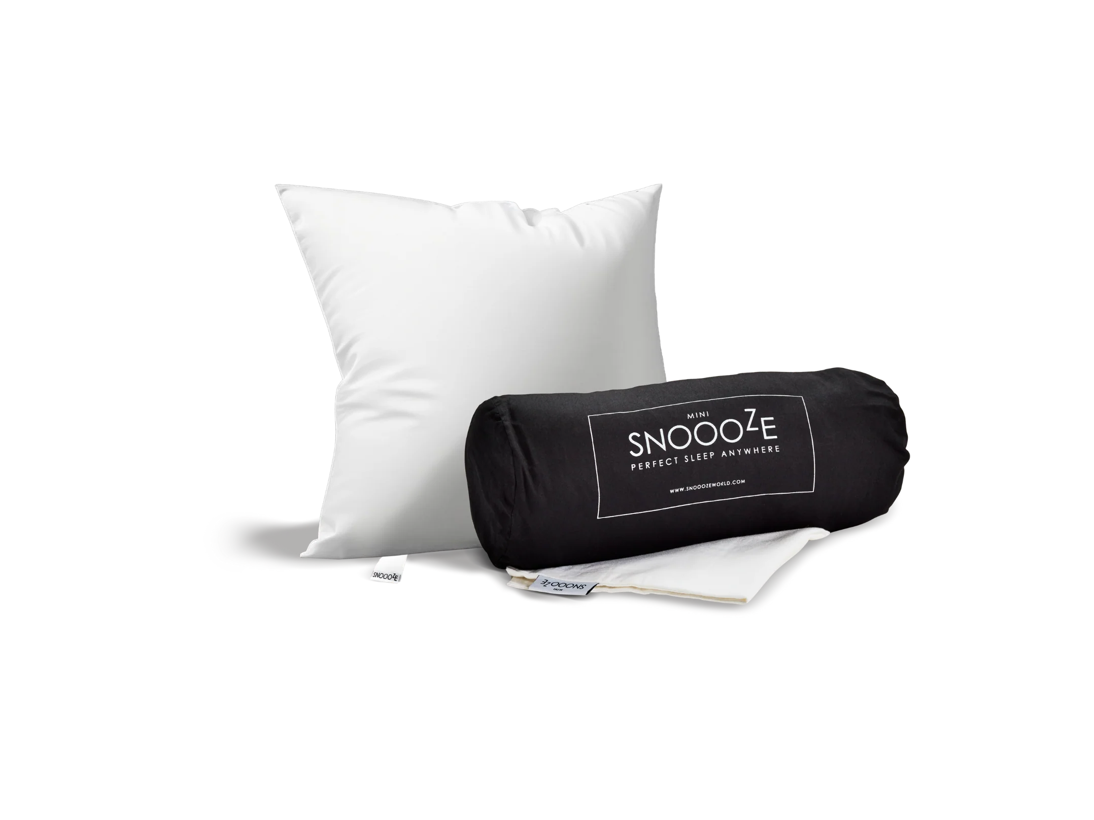 Current Mini pillow, pillowcase and travel bag with visible Snoooze branding