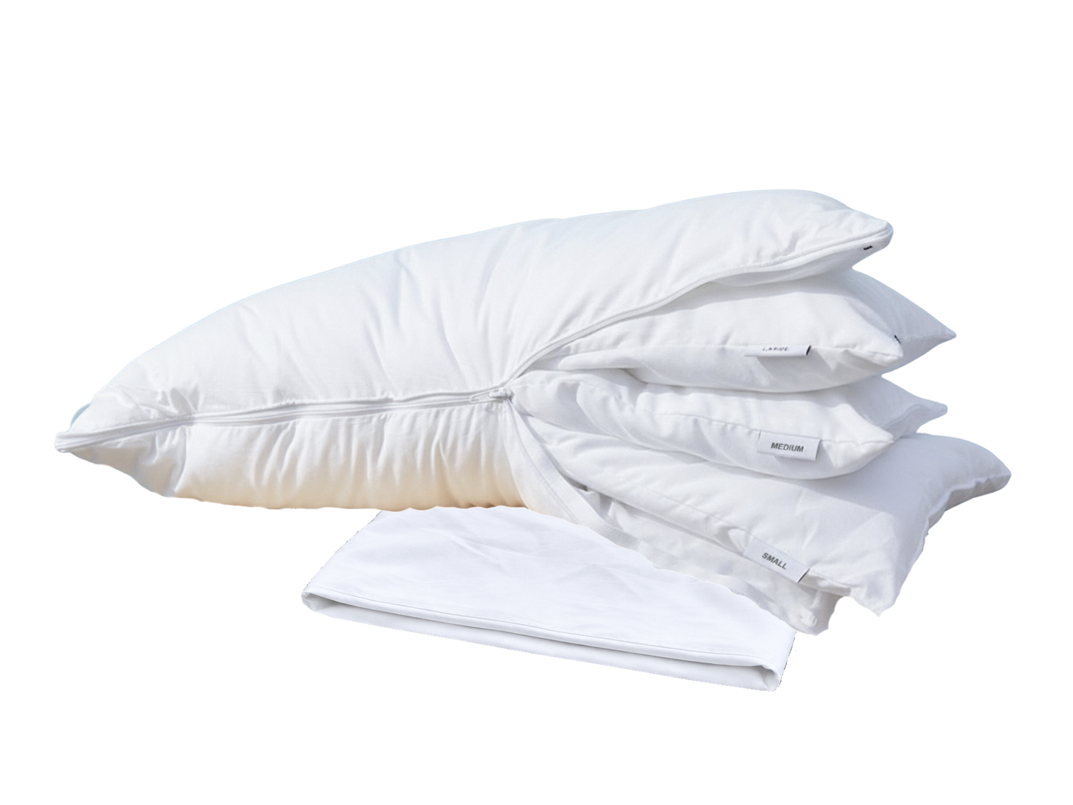 AdaptGo pillow with its pillowcase and three visible removable inserts